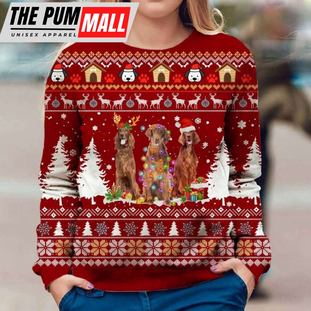 Irish Setter Ugly Christmas Sweater, Gift For Pet Lovers, Unisex Crewneck Sweater