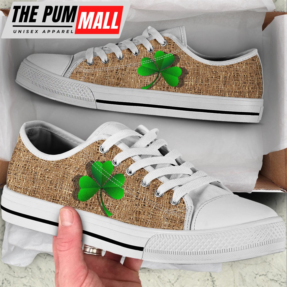 Irish Shamrock On Organic Weave Low Top Black Shoes – Canvas Print Lowtop Casual Shoes – Irish Gift St.Patrick’s Day