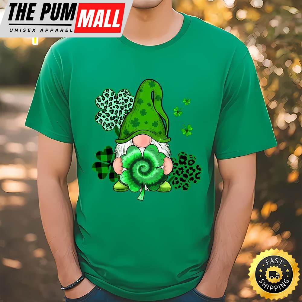 Irish Shamrock Tie Dye Lucky Gnome Happy St Patricks Day T-Shirt