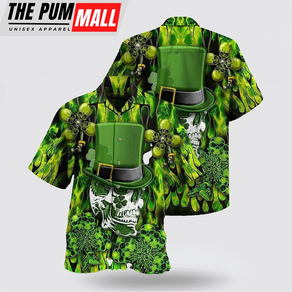 Irish Skull Enjoys Saint Patricks Day Hawaiian Shirt, St Patricks Day Shirts, Shamrock Hawaiian Shirt