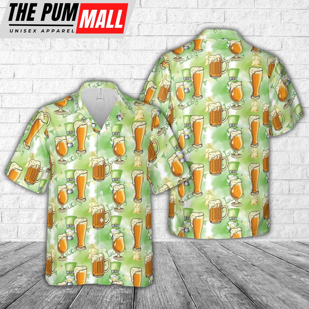 Irish St Patrick’s Day Draft Beer Hawaiian Shirt, Shamrock Hawaiian Shirt