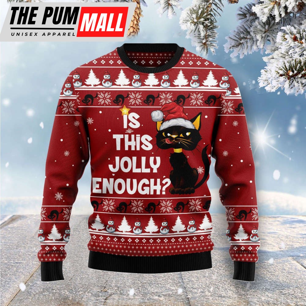 Is This Jolly Enough Black Cat Ugly Christmas Sweater