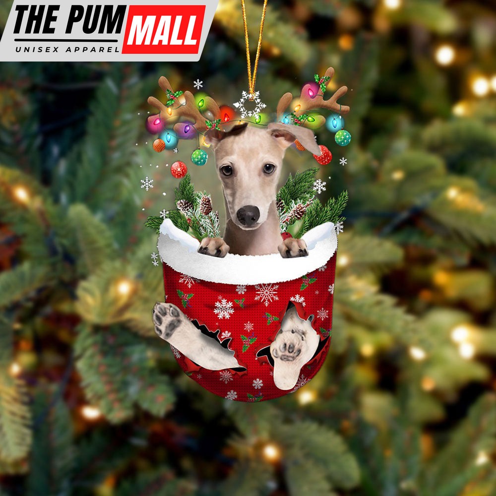 Italian Greyhound In Snow Pocket Christmas Ornament – Two Sided Christmas Plastic Hanging Limited Edition