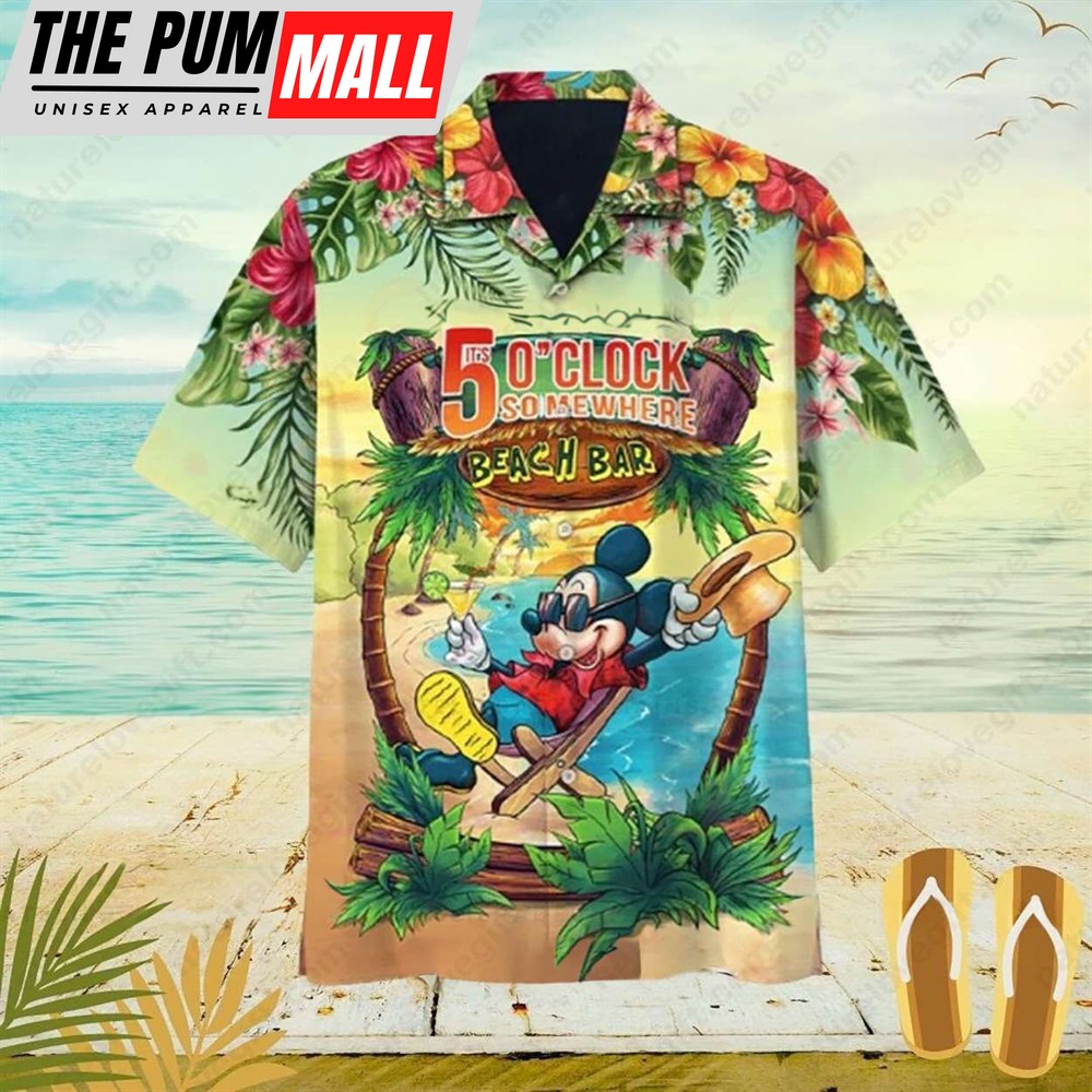 Its 5 O Clock Somewhere Mickey Hawaiian Shirt Disney Beach Bar Aloha Shirts