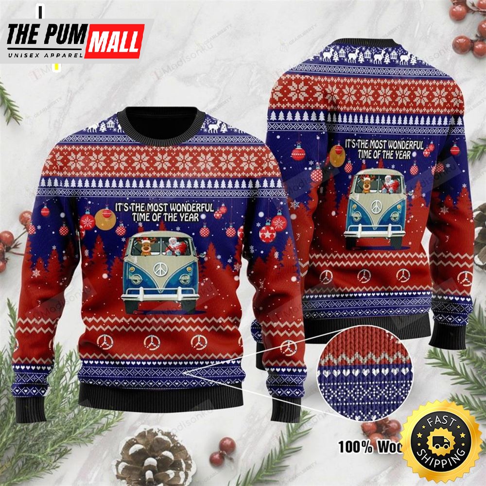 It’S The Most Wonderful Time Of The Year Santa Claus In Hippie Car For Unisex Ugly Christmas Sweater