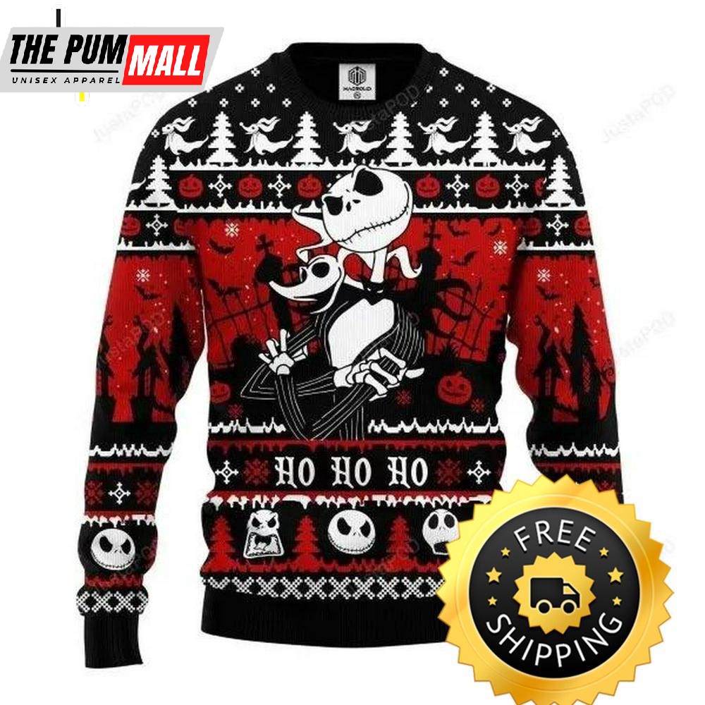 Jack And Zero Nightmare Before Xmas Ugly Christmas Sweater, Halloween Christmas Sweater