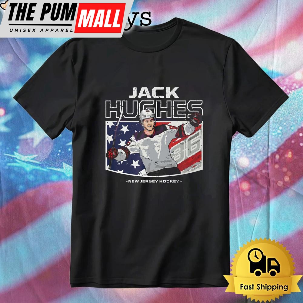 Jack Hughes New Jersey Hockey Usa Flag Patriotic Fourth Of July T-Shirt