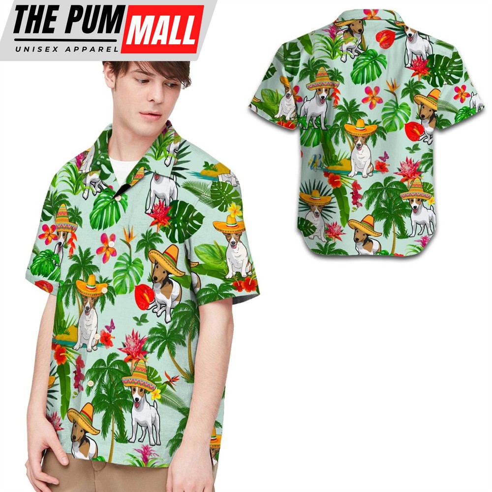 Jack Russel Wearing Mexican Hat Tropical Men Hawaiian Shirt, Summer Shirt, Beach Shirts For Dog Lovers From Mexico