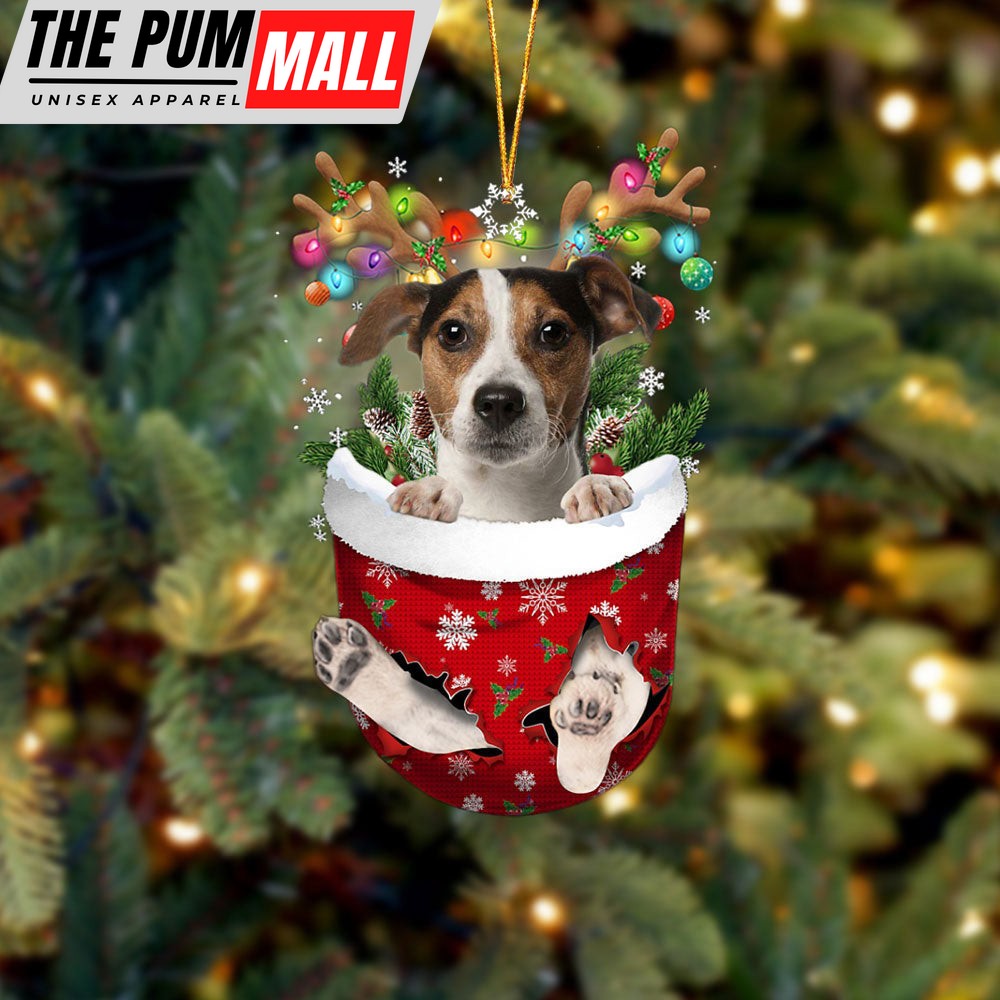 Jack Russell Terrier 1 In Snow Pocket Christmas Ornament – Two Sided Christmas Plastic Hanging Limited Edition