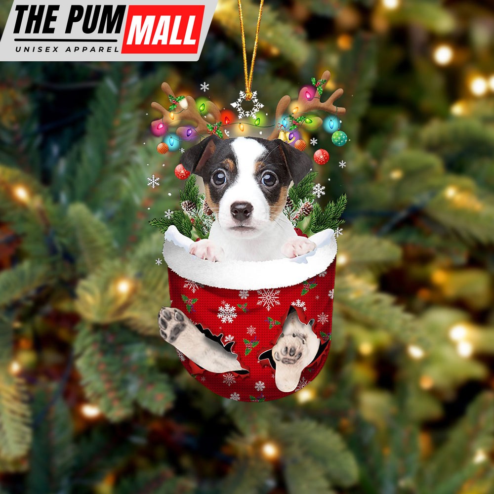 Jack Russell Terrier In Snow Pocket Christmas Ornament – Two Sided Christmas Plastic Hanging Limited Edition