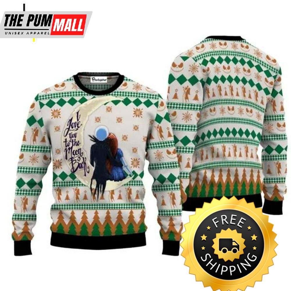 Jack Sally Love You To The Moon And Back Ugly Sweater, Halloween Christmas Sweater