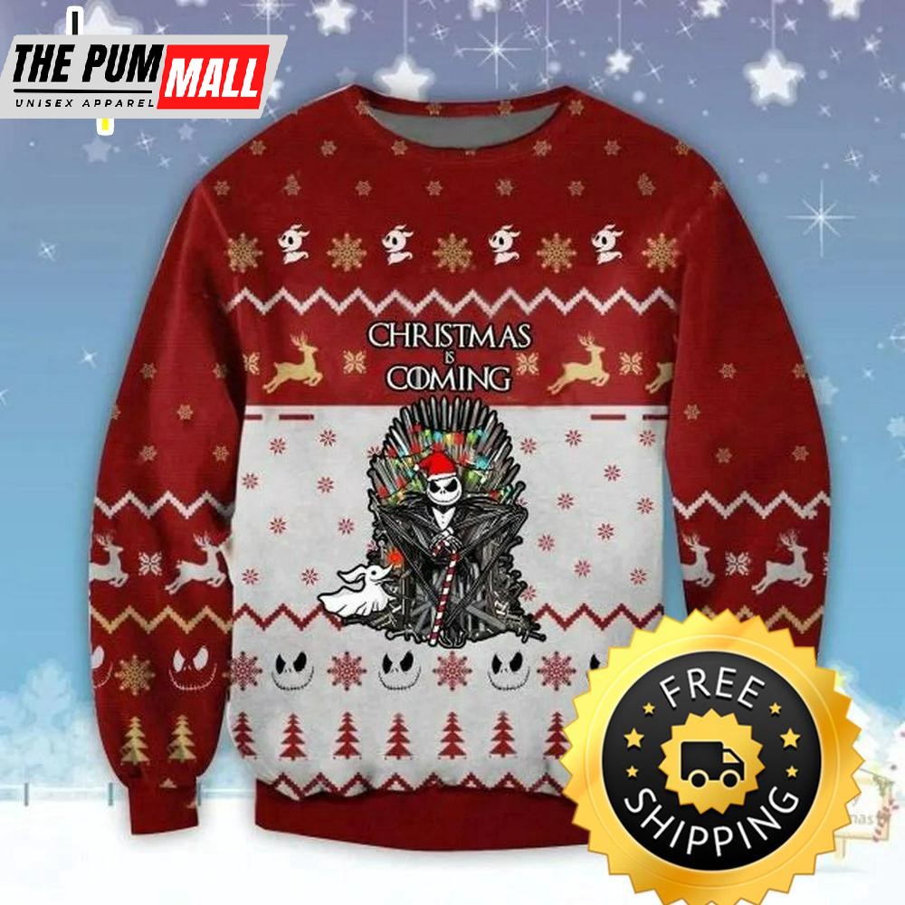 Jack Skellington Christmas Is Coming Ugly Sweater, Jack Skellington Ugly Sweater