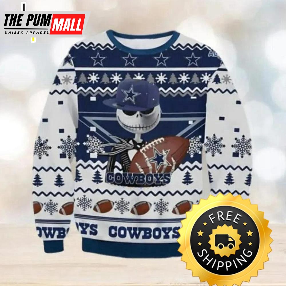 Jack Skellington Dallas Cowboys Ugly Christmas Sweater, Jack Skellington Ugly Sweater