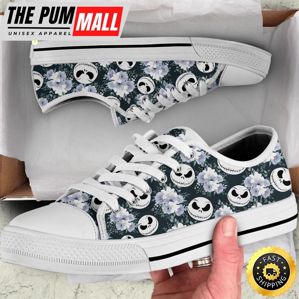 Jack Skellington Flowers Women Low Top Canvas Shoes