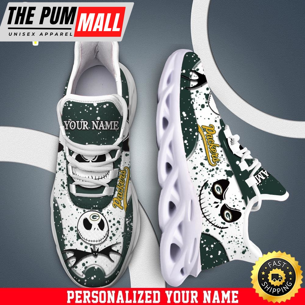 Jack Skellington Green Bay Packers White NFL Clunky Shoess Personalized Your Name