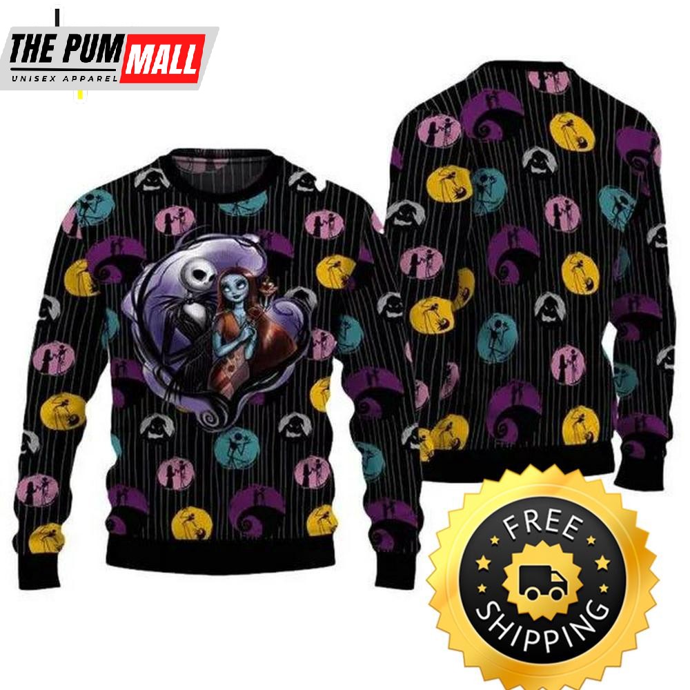 Jack Skellington Love Sally Ugly Sweater, Halloween Christmas Sweater