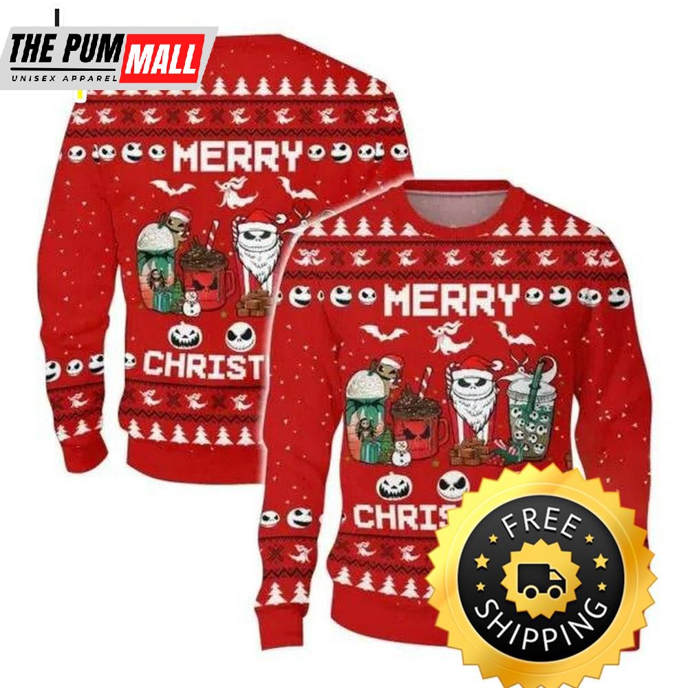 Jack Skellington Merry Christmas Ugly Sweater, Halloween Ugly Sweater