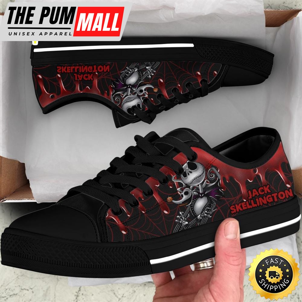 Jack Skellington Red Blood Women Low Top Canvas Shoes