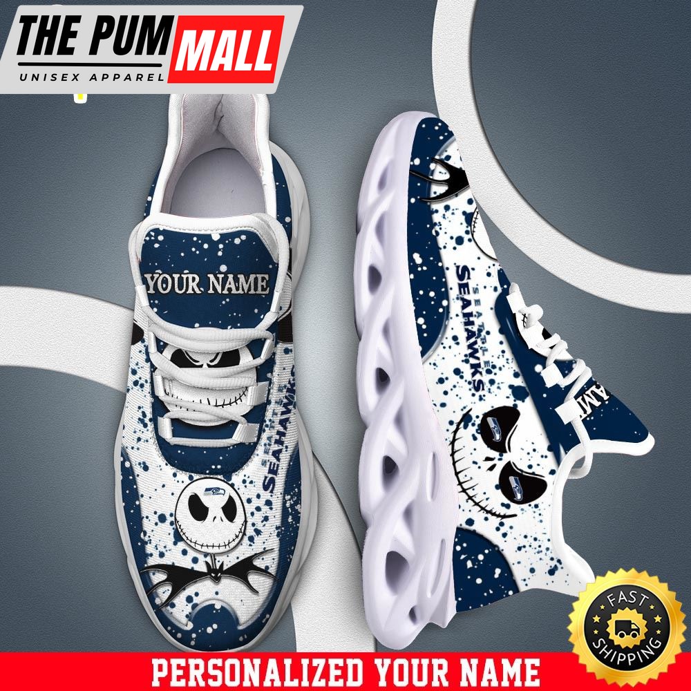 Jack Skellington Seattle Seahawks White NFL Clunky Shoess Personalized Your Name