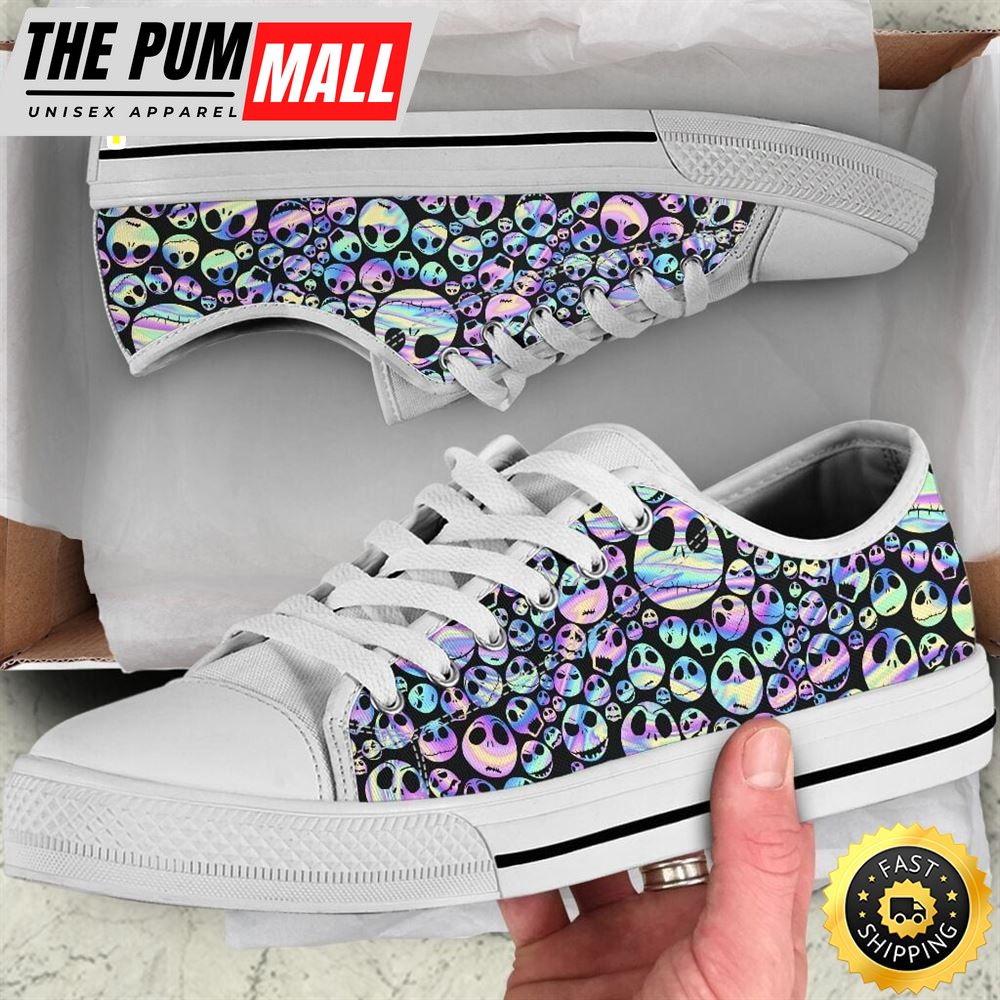 Jack Skellington Women Low Top Canvas Shoes White