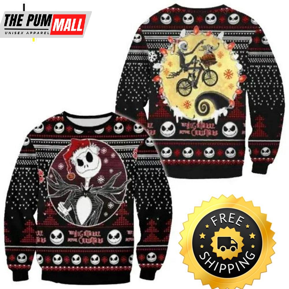Jack Skellington Zero Nightmare Before Christmas Ugly Sweater, Halloween Christmas Sweater