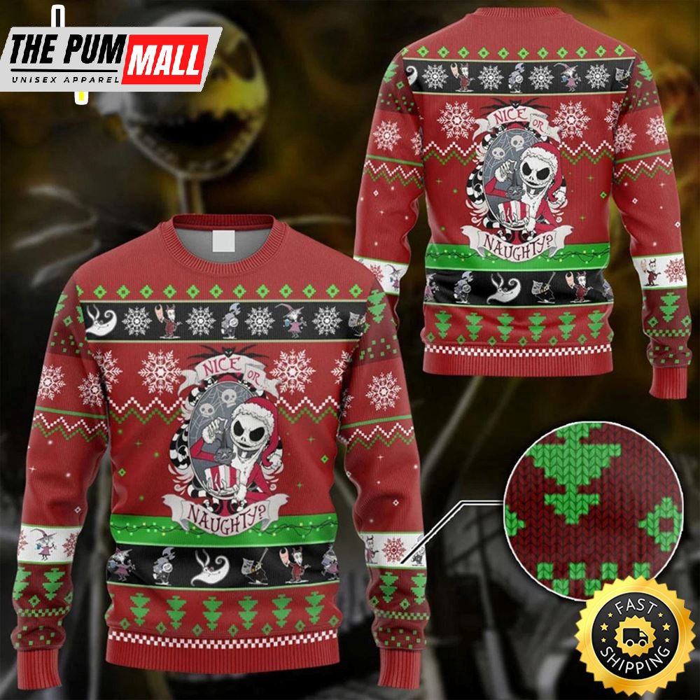 Jack Skellingtong Nice Or Naughty Ugly Christmas Sweater