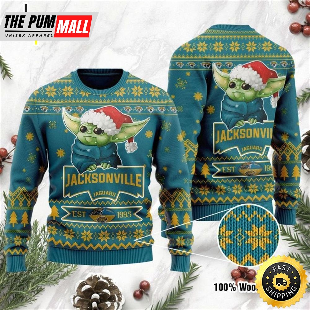 Jacksonville Jaguars Cute Baby Yoda Grogu Ugly Christmas Sweater Ugly