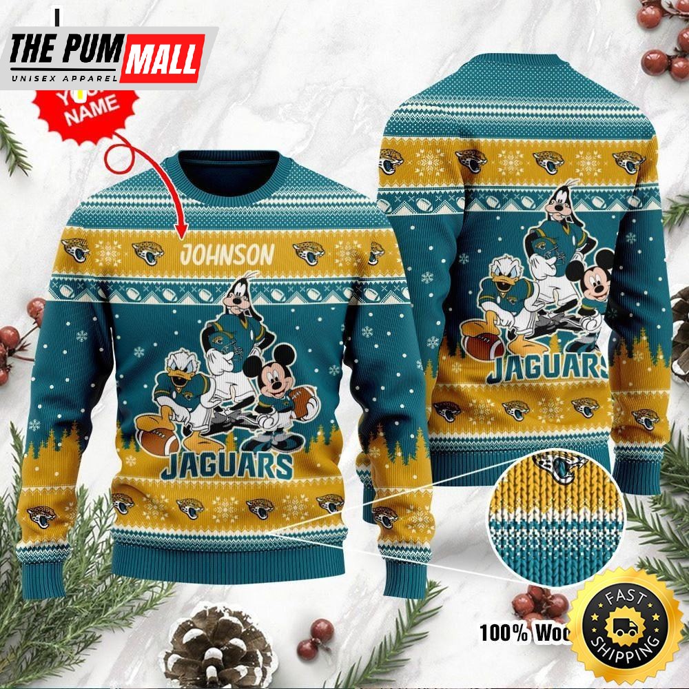 Jacksonville Jaguars Disney Donald Duck Mickey Mouse Goofy Personalized Ugly Christmas Sweater Perfect Holiday Gift