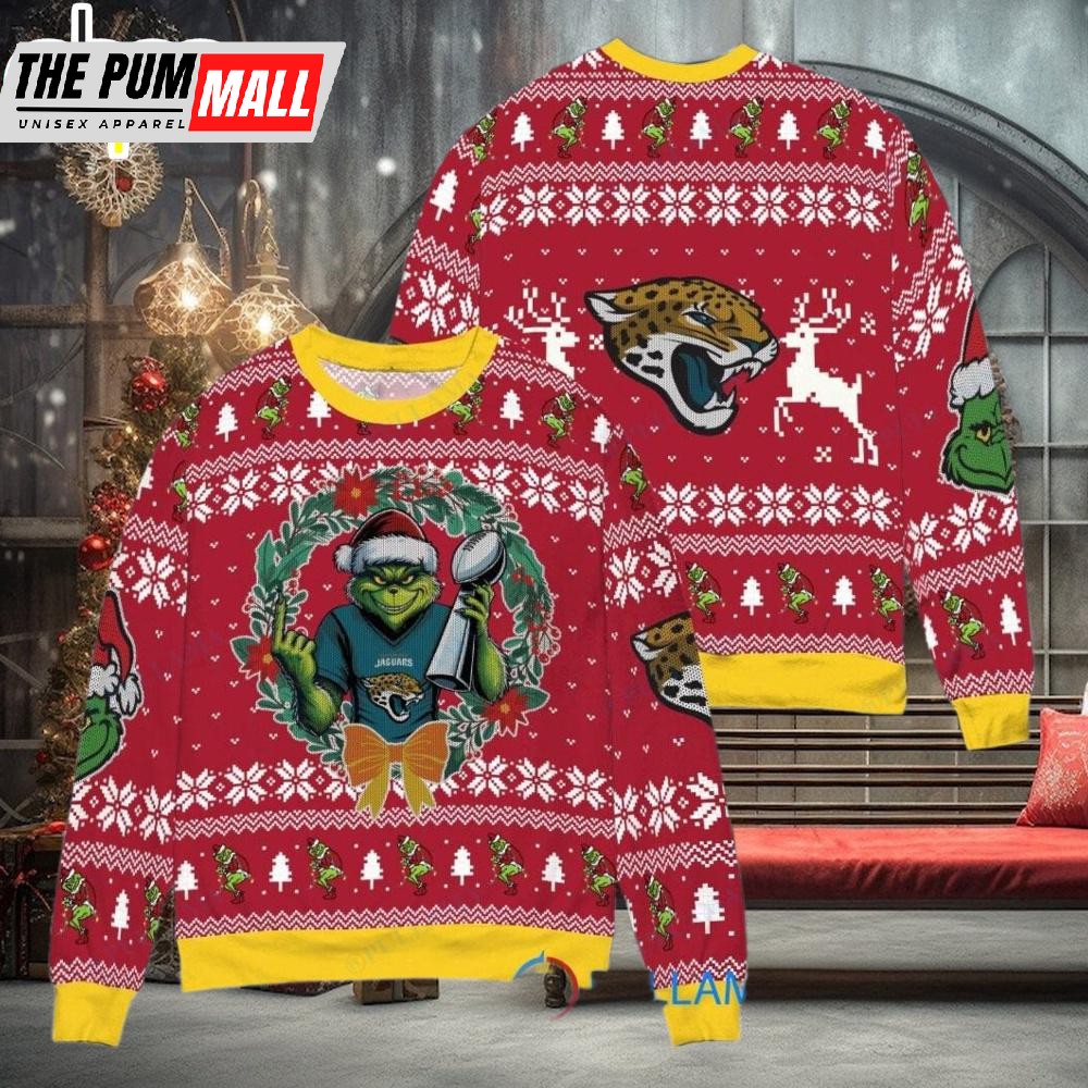 Jacksonville Jaguars x Grinch NFL Grinch Super Bowl Trophy Ugly Christmas Sweater