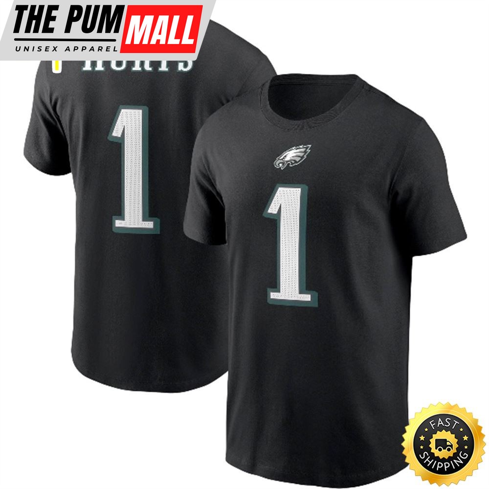 Jalen Hurts Philadelphia Eagles Player Name & Number Black T-shirt