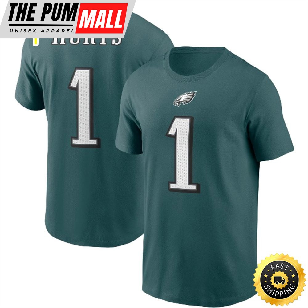 Jalen Hurts Philadelphia Eagles Player Name & Number Midnight Green T-shirt