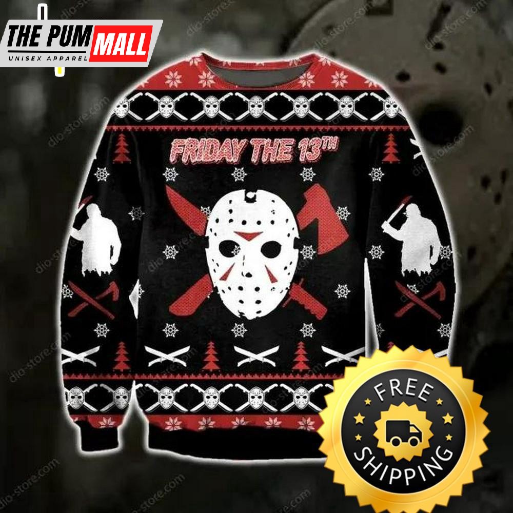 Jason- Friday The 13Th Knitting Pattern 3D Print Ugly Christmas Sweater, Halloween Christmas Sweater