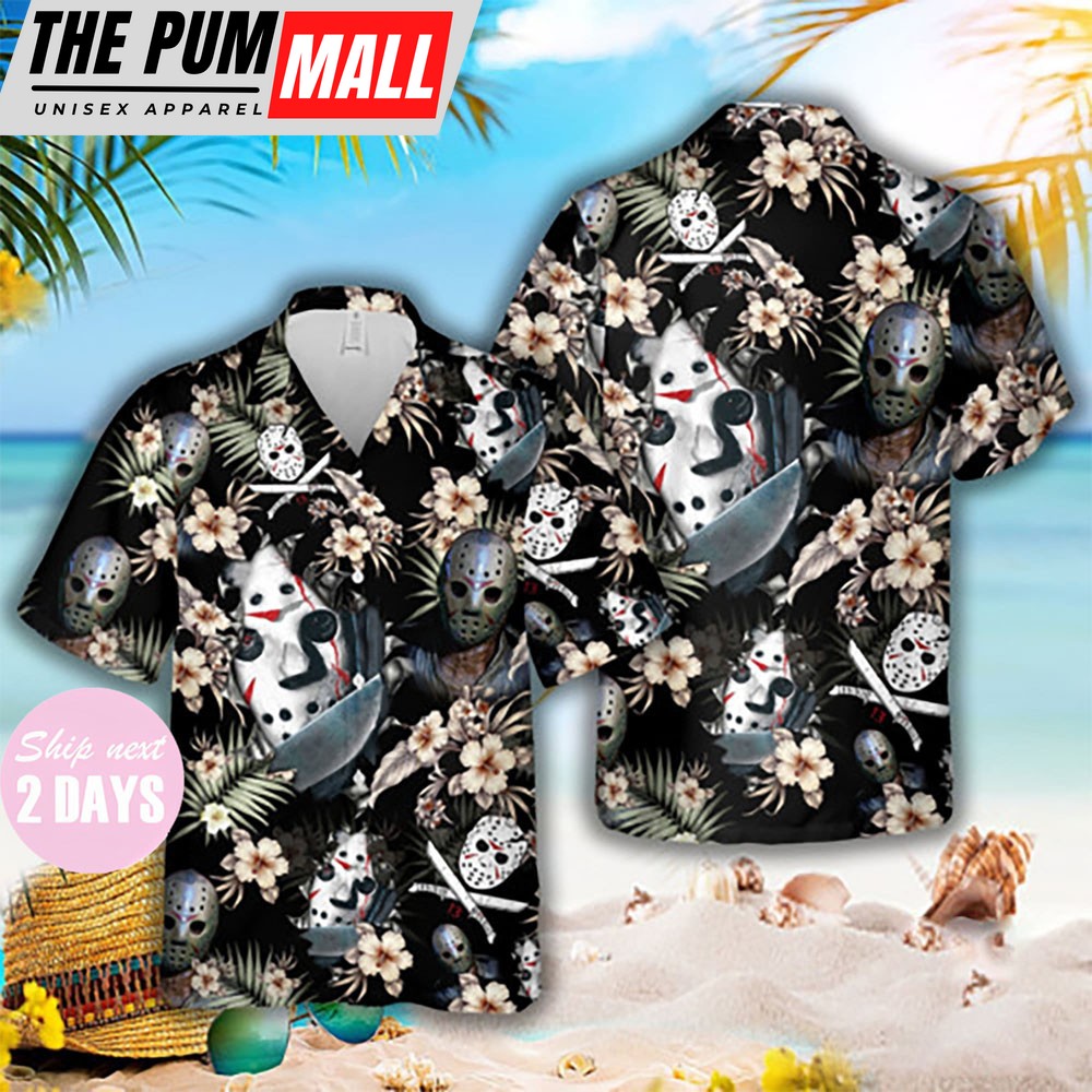 Jason Voorhees Horror Killer Tropical Floral Hawaiian Shirt