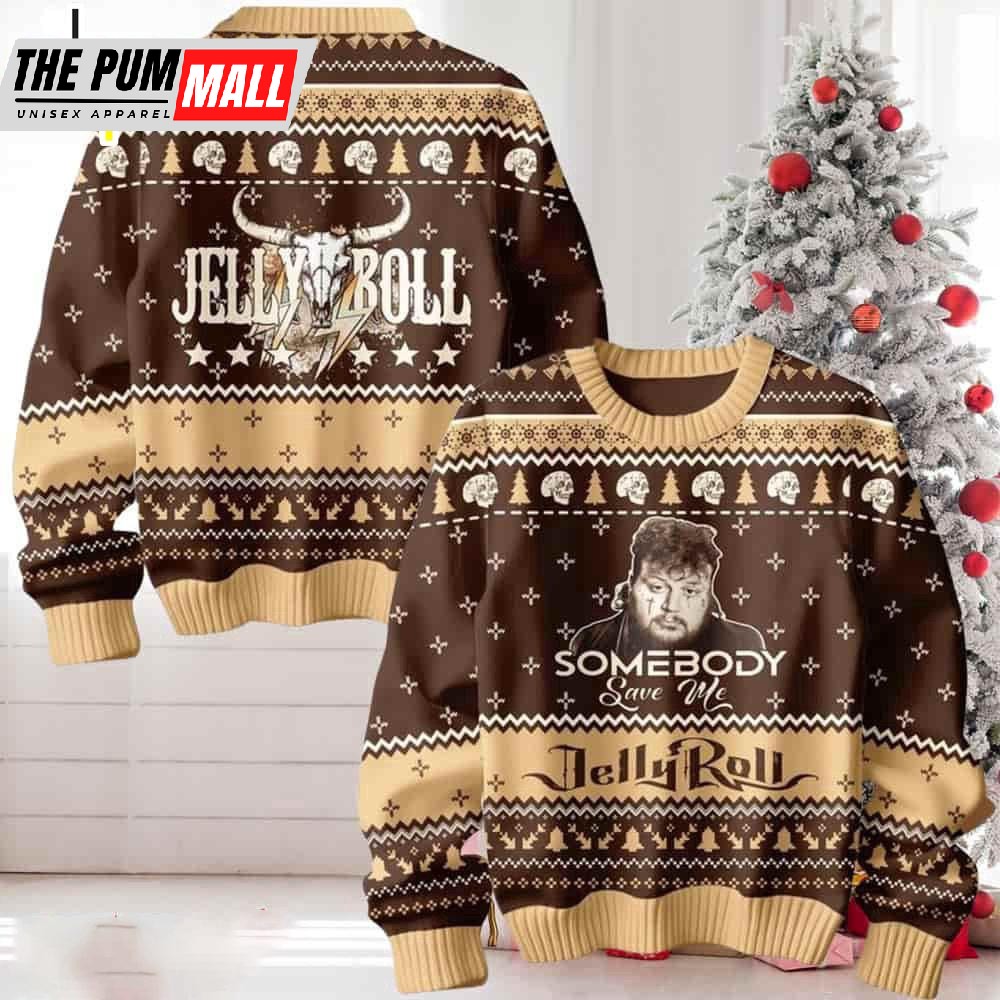 Jelly Roll Somebody Save Me Back Ugly Christmas Sweater