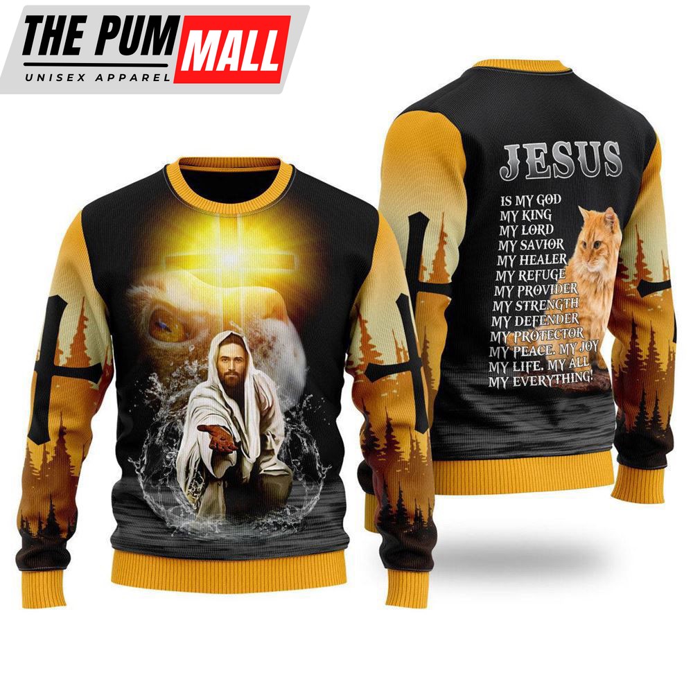 Jesus And Cat My Everything Ugly Christmas Sweater, Jumper For Men & Women