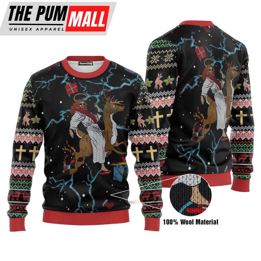 Jesus And Horses Christmas Ugly Sweater, Ugly Christmas Sweater For Men And Women