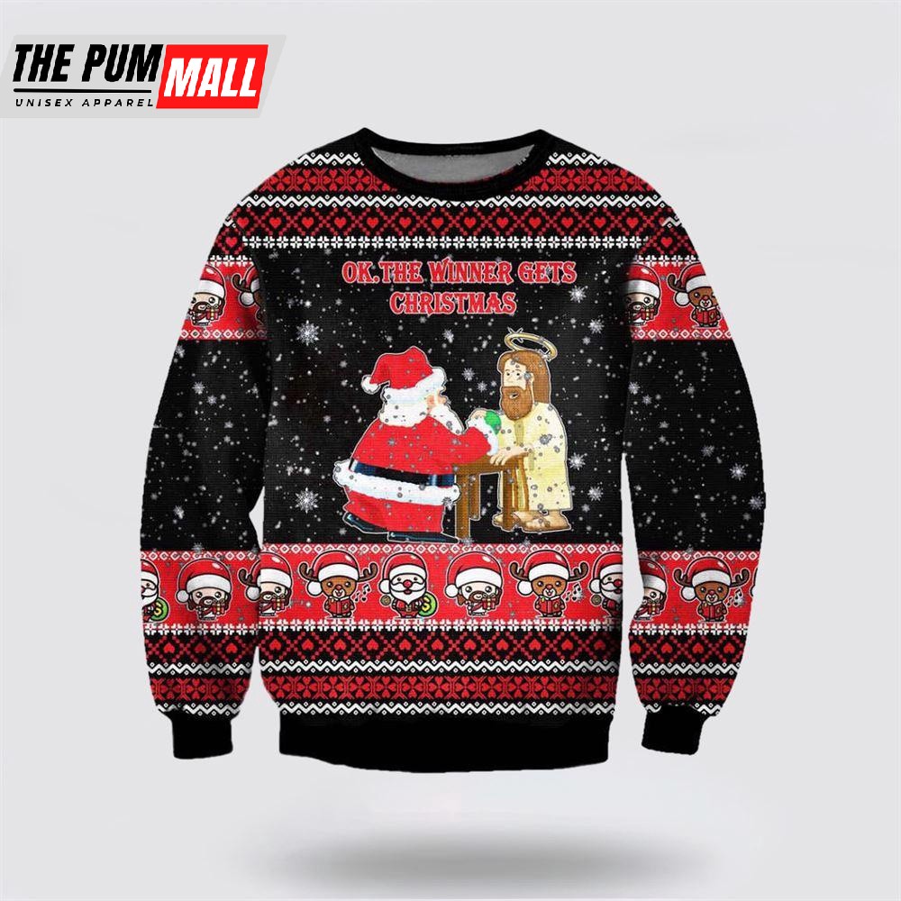 Jesus And Santa Claus Ugly Christmas Sweater Unisex Knit Sweater