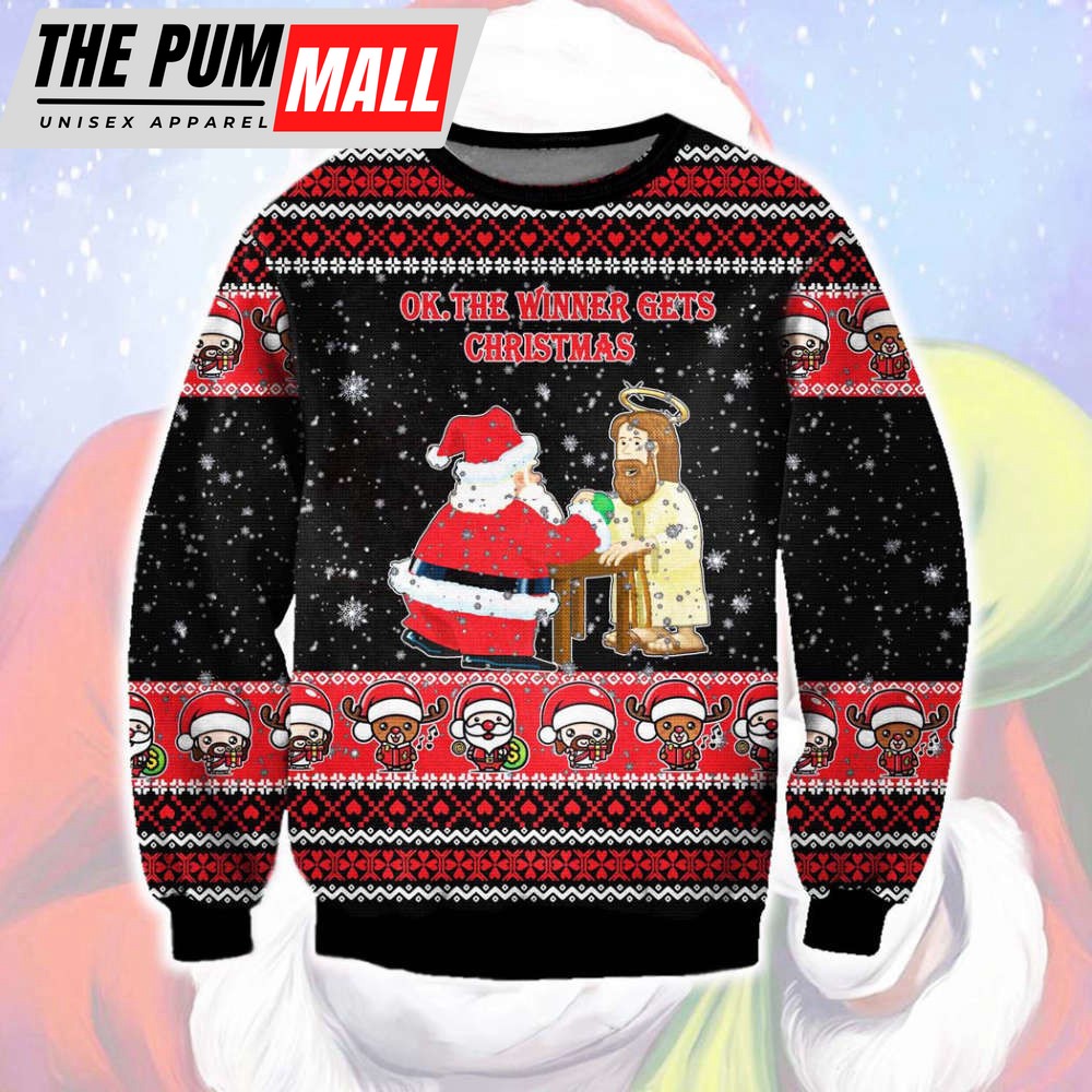 Jesus And Santa Claus Ugly Christmas Sweater Unisex Knit Sweater – Gift For Christmas