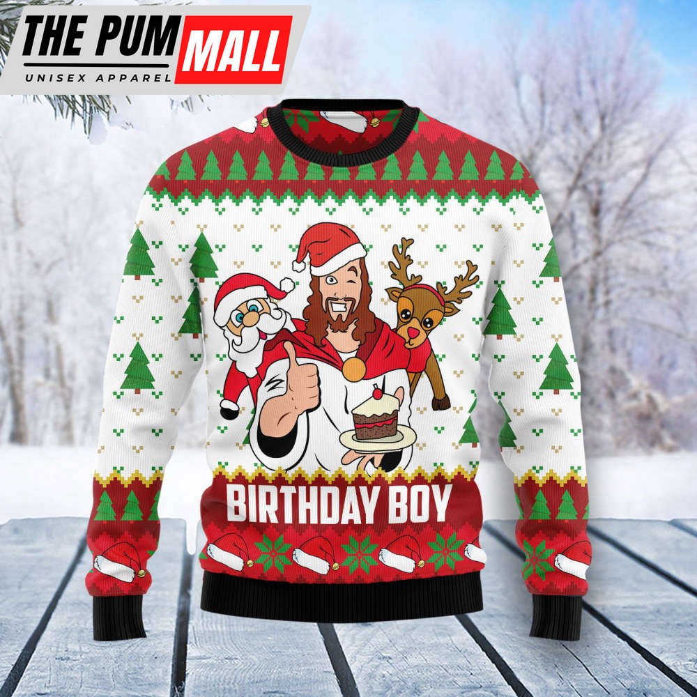 Jesus Birthday Boy Ugly Christmas Sweater, Gift For Christmas, Unisex Crewneck Sweater