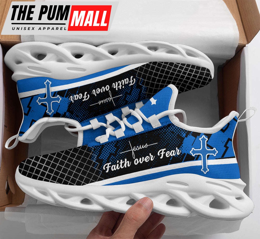 Jesus Blue Faith Over Fear Running Sneakers Max Soul Shoes For Men And Women