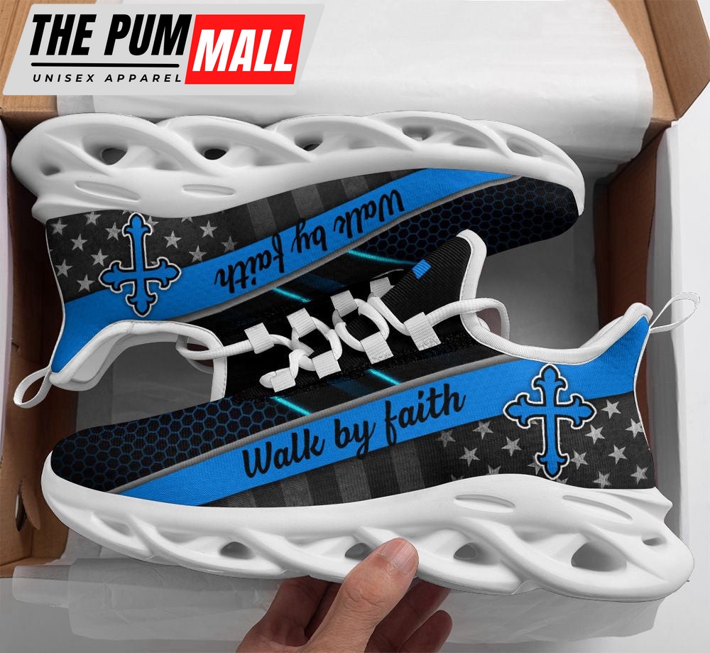 Jesus Blue Walk By Faith Running Sneakers Max Soul Shoes For Men And Women