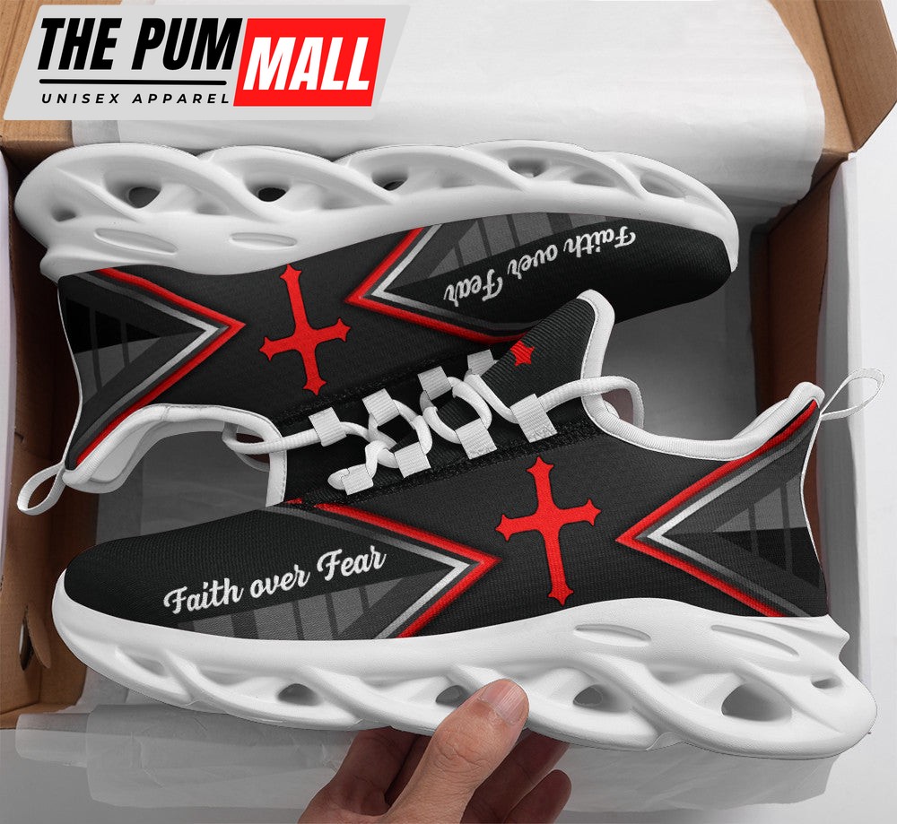 Jesus Faith Over Black Red Fear Running Sneakers Max Soul Shoes For Men And Women