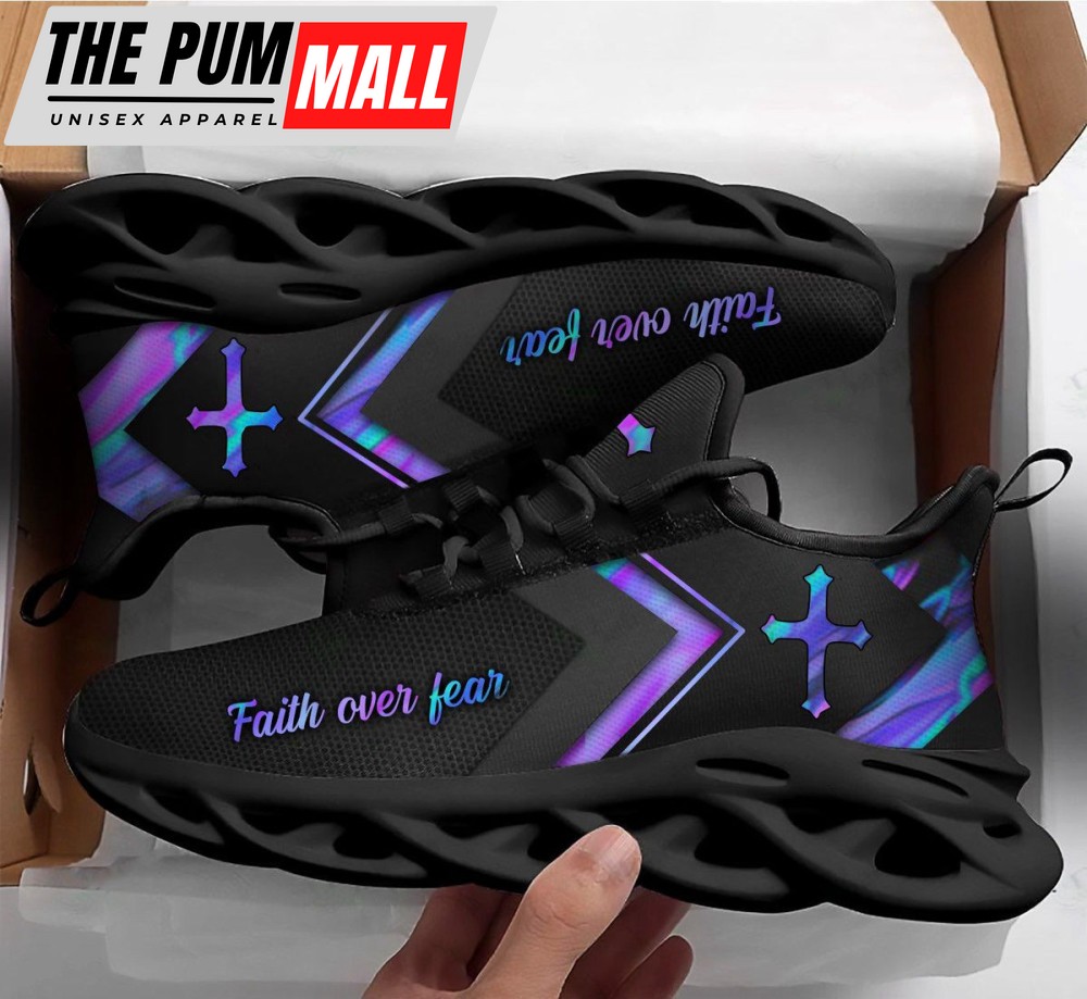 Jesus Faith Over Fear Black Running Sneakers Max Soul Shoes For Men And Women