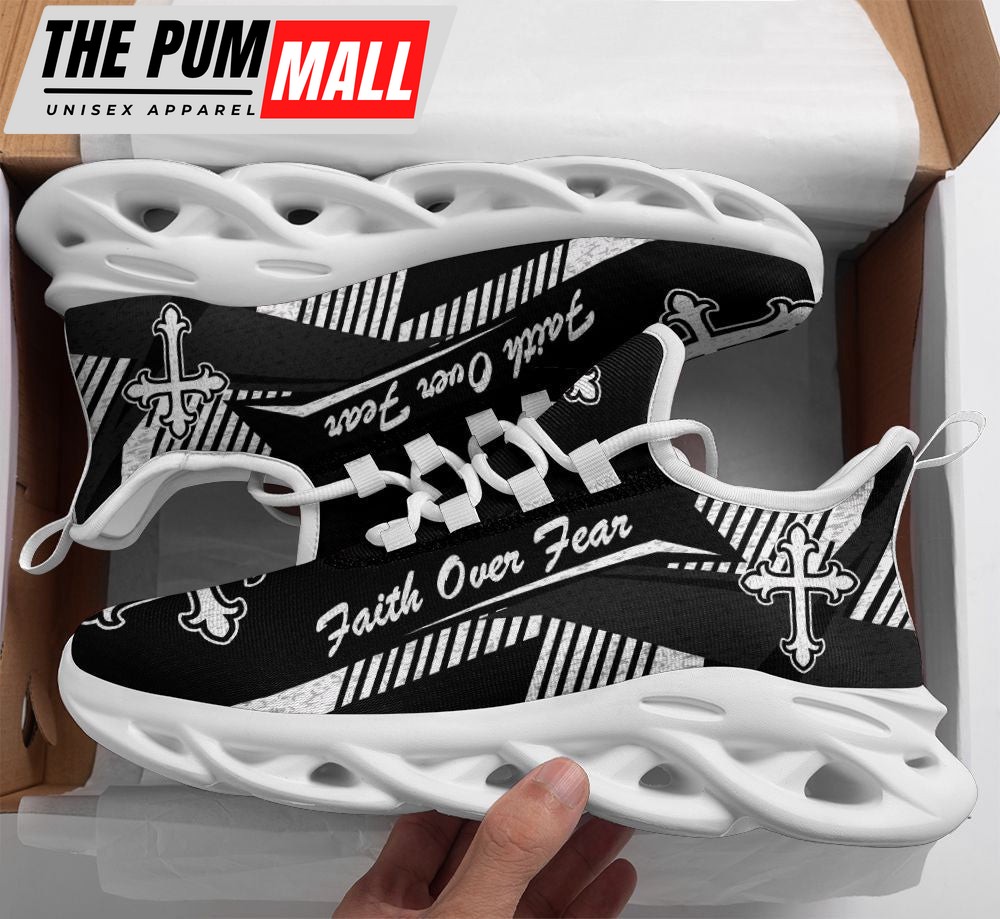 Jesus Faith Over Fear Black Running Sneakers Max Soul Shoes For Men And Women