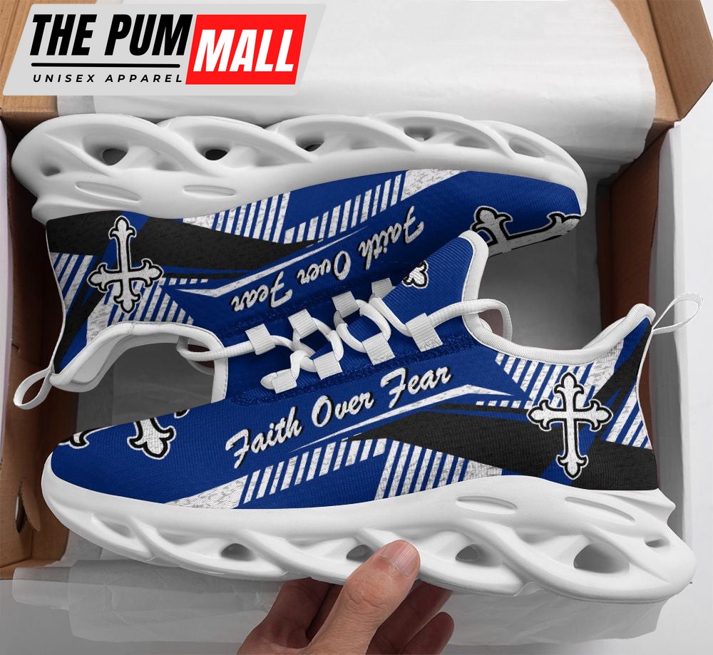 Jesus Faith Over Fear Blue Running Sneakers Max Soul Shoes For Men And Women