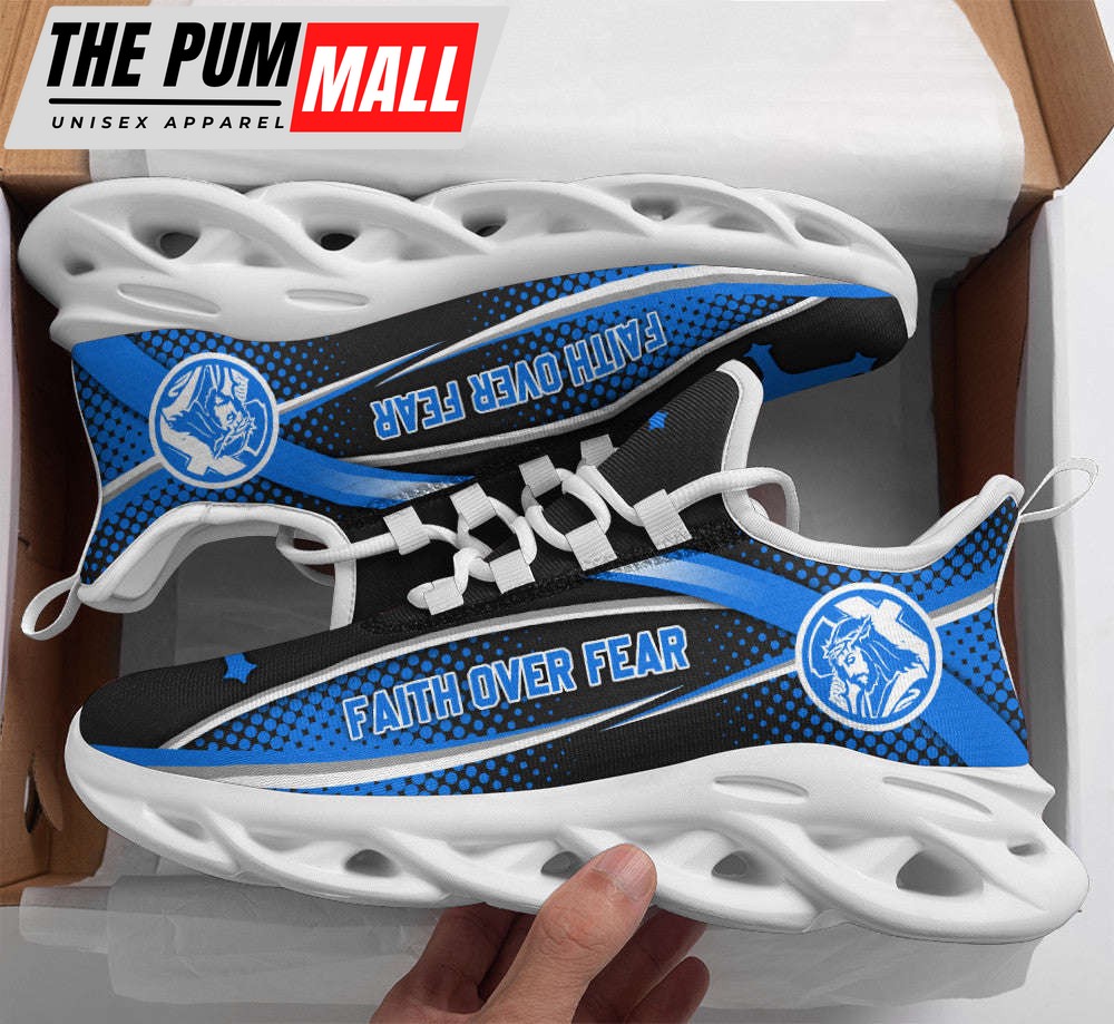 Jesus Faith Over Fear Blue Running Sneakers Max Soul Shoes For Men And Women