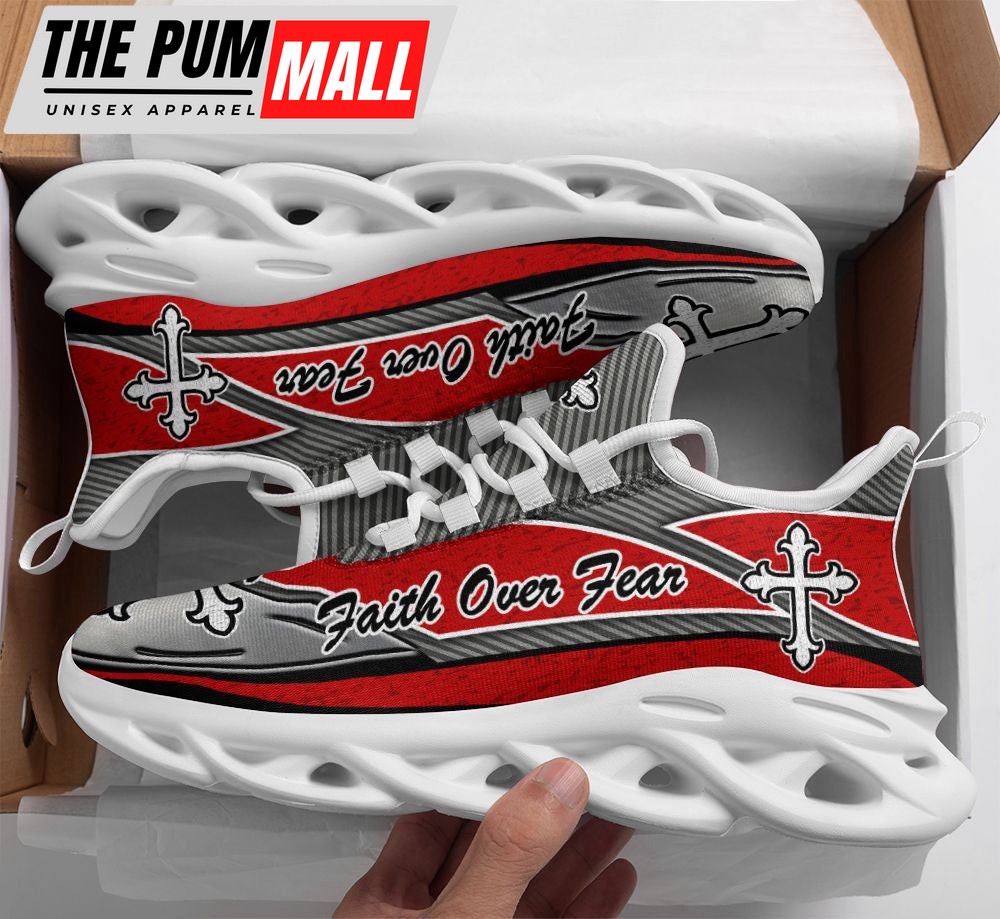 Jesus Faith Over Fear Red And Black Running Sneakers Max Soul Shoes For Men And Women