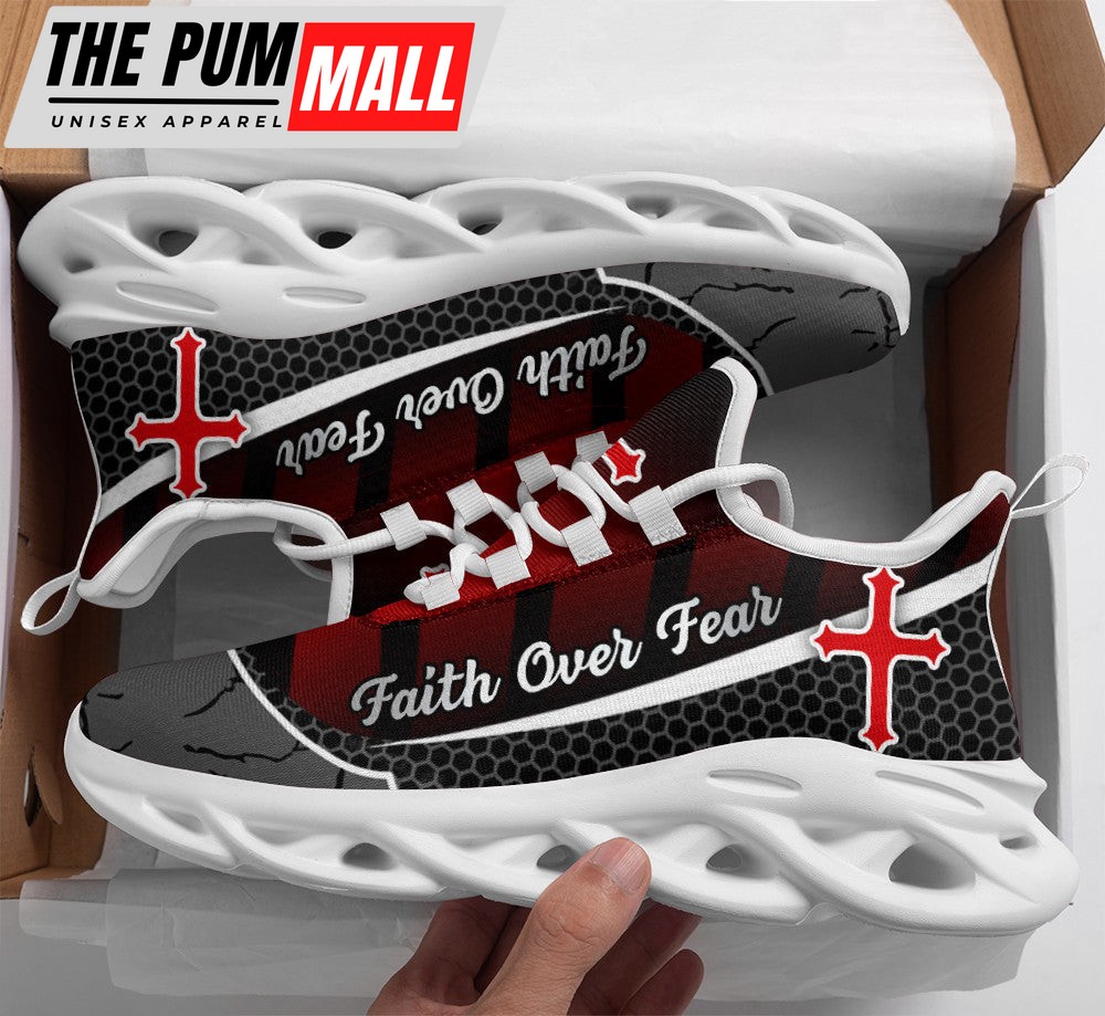 Jesus Faith Over Fear Red Black Running Sneakers Max Soul Shoes For Men And Women