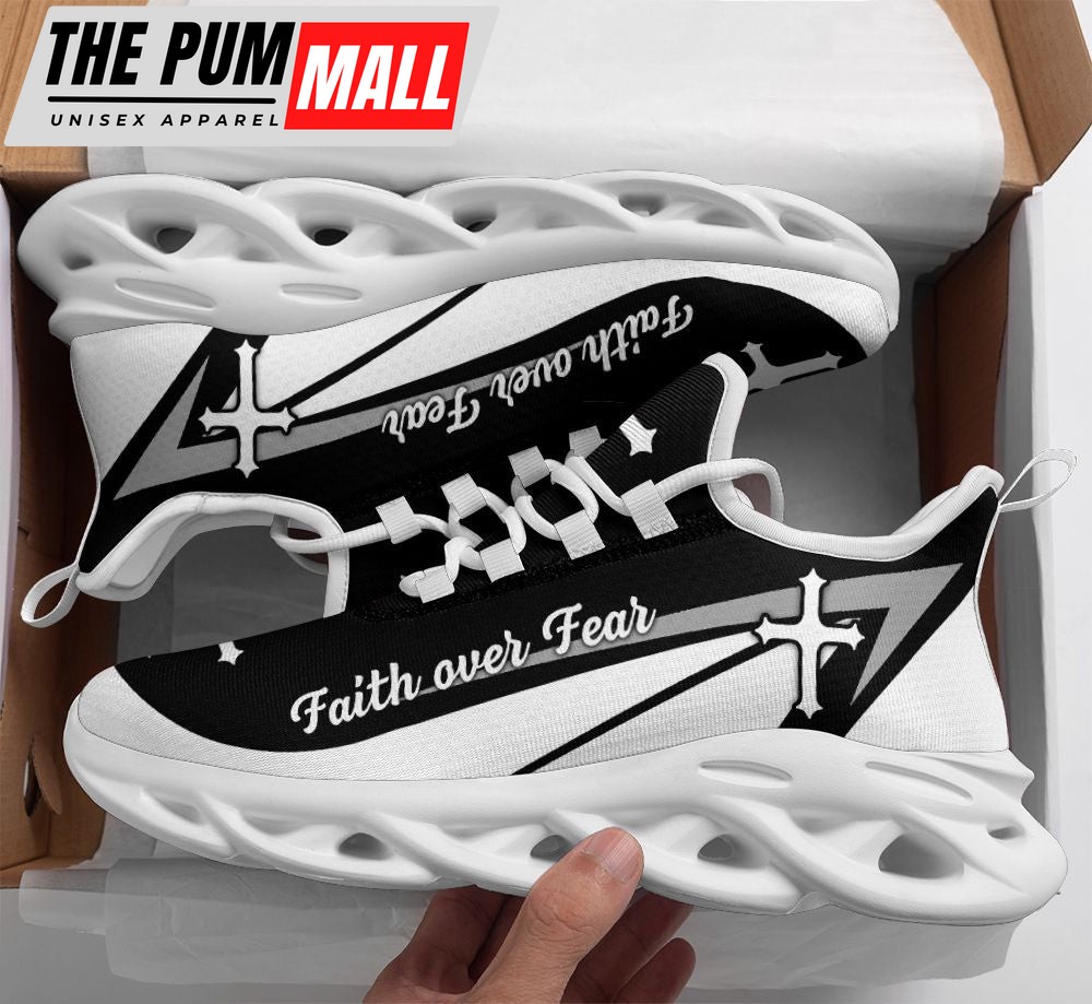 Jesus Faith Over Fear Running Sneakers Black And White Max Soul Shoes For Men And Women