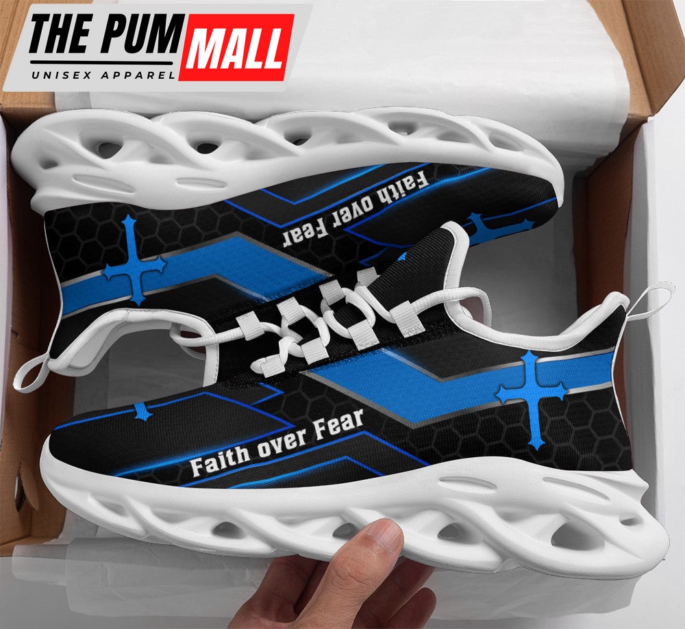 Jesus Faith Over Fear Running Sneakers Black Blue Max Soul Shoes For Men And Women